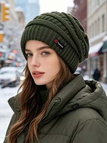 1pc Women's Autumn/Winter Solid Color Knitted Hat, Fashionable Versatile Windproof Warm Thermal Lined Beanie, Suitable For Daily Outdoor Wear And Cold Weather Travel - Multicolor - View 5
