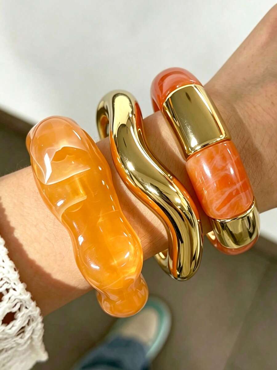 3pcs Vintage Fashion Asymmetrical Geometric Textured Open Cuff Bracelet Set For Women, Suitable For Daily Wear, Vacation, Party, Gathering, Layering - Multicolor 1 - View 1