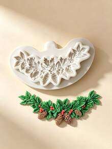 Christmas Holly Pinecone Wreath Silicone Mold Fall Decoration, Fondant Chocolate Candy Cake Decorating Tool, Polymer Clay Craft Mold For Cookies Pastry Sugar Art DIY Handmade Projects, Reusable Kitchen Baking Supplies - Beige - View 5
