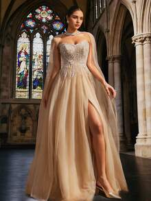 VIPGIRL New Brown Premium High-End Luxury Niche Handmade Embroidered Women's Formal Evening Gown - Brown - View 7