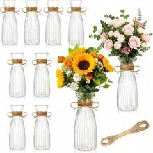1/5/10pcs Plastic Flower Vase With Jute Rope, Small Country Style Flower Vase Set, Transparent Plastic Vase Suitable For Table Flower Arrangement, Pastoral Home Decor, Wedding, Dining Table And Party Decoration - A - View 4