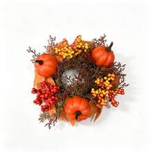 Autumn Candle Ring Wreath, Autumn Pumpkin Maple Leaf Tabletop Centerpiece Decor, Farmhouse Rustic Style Candle Holder Wreath, Thanksgiving Dining Table Coffee Table Kitchen Cabinet Decoration, Seasonal Home Decor Gift - A - View 6