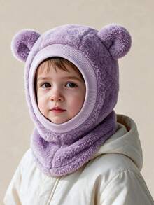 Autumn/Winter Unisex Baby Hat Scarf Set, Cute Bear Ear Design Pull-On Hat For Kids - Multicolor - View 2