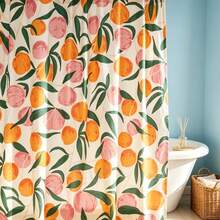 Shower Curtain,1‑Pack Cartoon Peach Fruit Pattern Waterproof Polyester Shower Curtain With 12 Hooks,Machine Washable Decorative Bathroom Curtain,72"W X 72"H For Bathroom Home Decoration - Orange - View 2