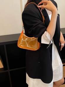 女款透明PVC腋下包 夏季果凍包 清爽單肩包 百搭Ins風極簡透明斜挎小包（拉鍊顏色隨機） - 橘色 - 查看 5