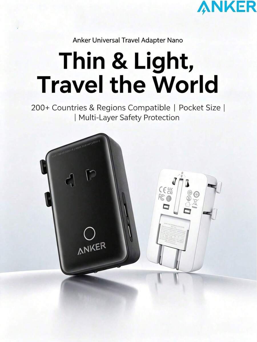 anker A9215, 5-In-1 Universal Travel Adapter, 20W PD Fast Charging, Slim And Portable, Multi-Functional Power Adapter For International Travel - Multicolor - View 1