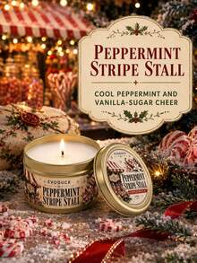 EVODUCK 1pc Peppermint Candy Scented Christmas Candle 3oz Mini Tin With Gift Box & Card, Sweet Vanilla Sugar Mint Scent, Office Desk Cubicle Winter Decor, Secret Santa Gift Exchange Stocking Stuffer For Friends Coworkers Home Fragrance - Christmas Candle - View 9