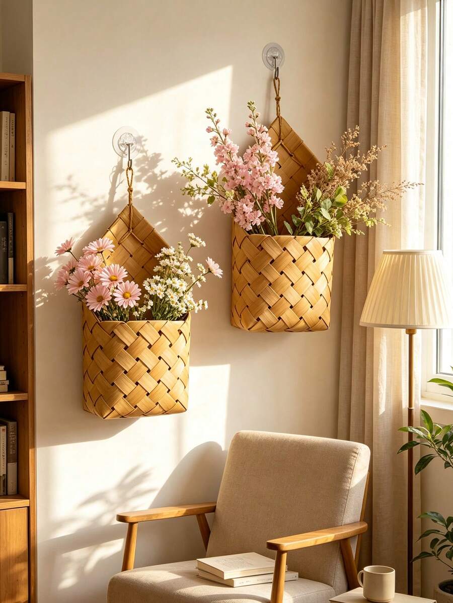 1 giỏ treo lưu trữ đan dây kèm móc, giỏ lưu trữ gắn tường trang trí hoa, giỏ lưu trữ đa năng, chậu cây vườn khung kim loại, giỏ treo dây phong cách Bohemian hiện đại, điểm nhấn mây tự nhiên phối hợp cho trang trí sân vườn phong cách ven biển - nhiều màu - Xem 1