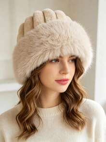 1pc Faux Mink Fur Ribbed Bucket Hat For Women, Winter Warm Ear Protection Fashion Hat, Thickened Cold-Proof Hat, Suitable For Autumn/Winter Seasonal Wear, Fashionable New Style - Vertical Stripe Style - View 8