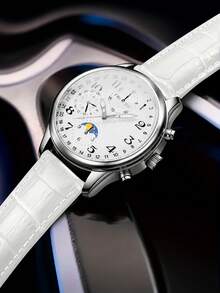 Men's Fashion White PU Leather Quartz Watch, Zinc Alloy Round Case, Suitable For Daily Wear, Work, And Gift Giving - Multicolor - View 3