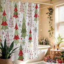 1pc Christmas Tree Shower Curtain, Vintage Design, Waterproof Bath Curtain, Suitable For Bathtub Partition, Bathroom Decor And Bathroom Accessories, Home Decor Gift, Includes 12 Hooks - Multicolor - View 7