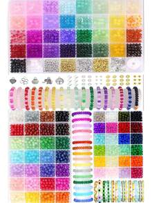 Kotak Kit Aksesori Manik-Manik Warna Pelangi 6mm 40/28/24 Grid untuk Membuat Kalung, Gelang, Anting, Rantai Ponsel, Bahan Dekorasi DIY Desain Kreatif - MultiWarna - View 12