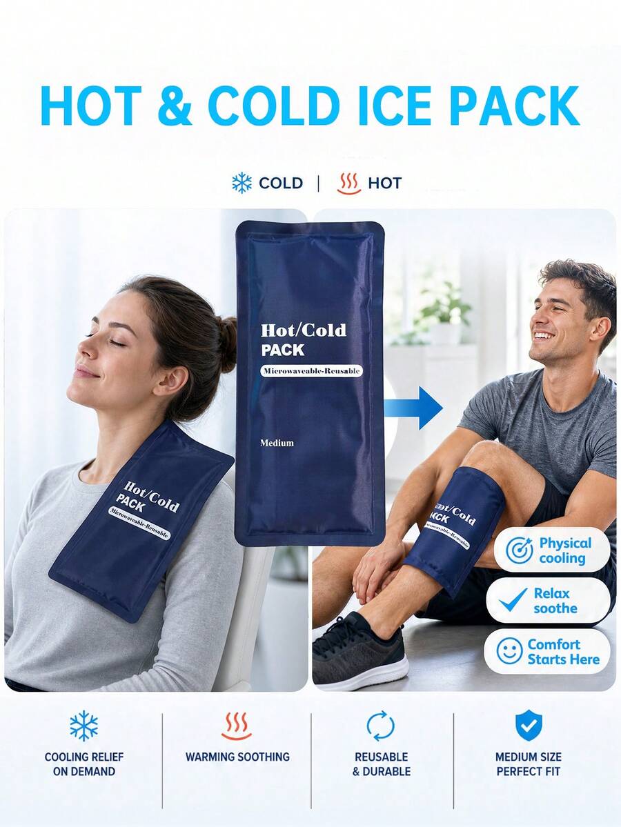 1PC Ice Pack - Reusable Hot And Cold Compress Relaxing Gel Wrap For Rotator Cuff, Knees, Back And More, Gel Bag For Microwave Heating Freeze, Multi Purpose Physical Cooling Pad For Sports Fitness, Soothing Massage Care Tool Family Essential Gift