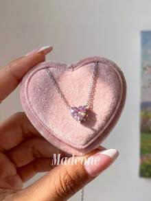 MADEONE 1 pieza Collar de corazón de circonita rosa brillante con tres puntas, regalo de joyería para uso diario, fiesta, cumpleaños y aniversario para mujeres - Polvo de platino y circonio - Ver 1