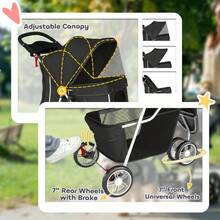 3 Wheel Pet Stroller Small And Miniature Dogs, Black On-Site - 1 - View 6