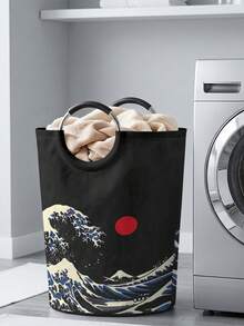 1PC Ocean‑Print Fabric Laundry Basket, Foldable Multi‑Purpose Storage Bin With Handles, Dirty Clothes Hamper For Garments, Socks, Jewelry & Toys - Multicolor - View 9