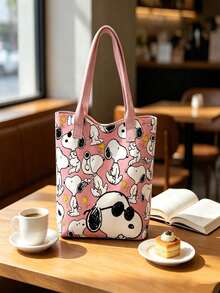 1pc Snoopy Striped Canvas Tote Bag, Large Capacity Shoulder Bag, Cute Multifunctional Handbag, Suitable For Work, Casual, Travel, School, Birthday, Valentine's Day, Mother's Day Gift - A - View 3