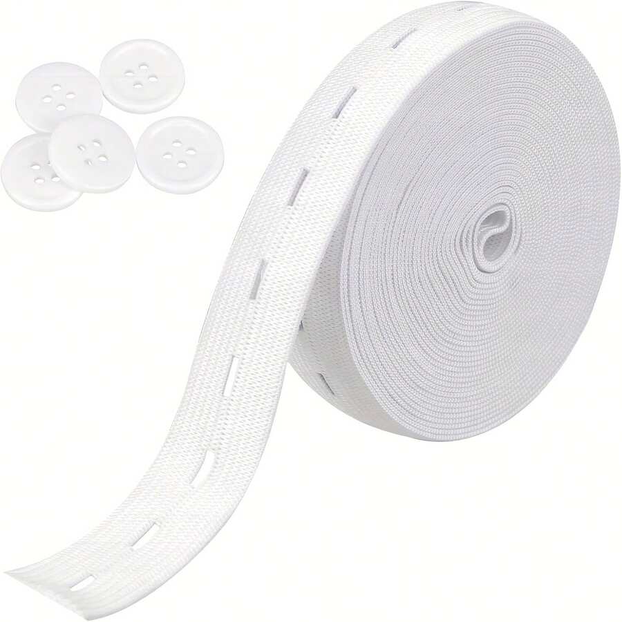 3/4 Inch Elastic Cord, High Elasticity Knitted Band Roll, Suitable For Sewing, Can Tighten Waistband, Comes With 5pcs 18mm White Buttons, Suitable For Handmade DIY