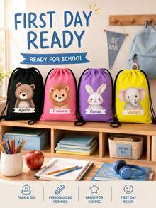 Bolsa con cordón personalizada con nombre de animal de zoológico de vida silvestre - Mochila de texto de zoológico personalizada, adecuada para picnics, bolsas de regalo únicas, se puede usar como regalos de fiesta de cumpleaños, regalos de baby shower y regalos de cumpleaños personalizados - Multicolor - Ver 8