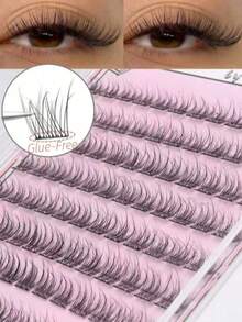 120pcs Self-Adhesive False Eyelashes, Transparent Stem, Natural Look, Fish Scale Segmented False Eyelashes, C Curl Single Cluster, Dense, Suitable For Beginners, Cluster False Eyelashes, Single Cluster False Eyelashes - C - View 2