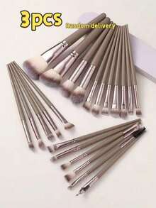 [Champagne Gold] 18-20-22-25-30pcs Makeup Brush Set, High-Quality Synthetic Bristle Eyeshadow Blending Brush Set, Makeup Tools - Coffee Brown - View 11