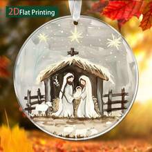 2D Flat Style, 1pc Nativity Scene Hanging Ornament (With Star) - Acrylic Material, Suitable For Christmas Tree Hanging, Religious Holiday Decoration, Nativity Celebration And Church Christmas Play - Acrylic Pendant, 2D Flat Design - Multicolor - View 7