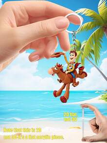 Disney Toy Story Character Woody In Horse Riding Pose Keychain Pendant, Made Of Acrylic Material, Flat Cartoon Decorative Item, Metal Key Ring, Bag Accessory For Carrying Around. - Multicolor - View 6