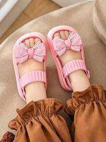 1 Pair Kids Polka Dot Bow EVA Lightweight Double Strap Adjustable Girls Versatile Princess Sandals Summer - Pink - View 4