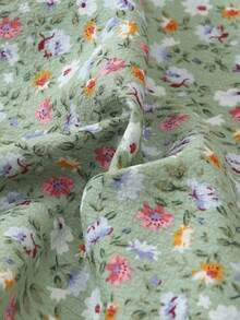 Setelan 2 potong Atasan dan Celana Lengan Panjang Motif Bunga untuk Wanita, Cocok untuk Semua Musim - Hijau - View 6