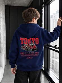 1件装青少年男童保暖加厚卫衣，学生服装，适合儿童秋冬季穿着的长袖上衣 - 藏蓝色 - 查看 3