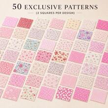 50/100PCS 5"X5" (12.7cmx12.7cm) Pink Fresh Elegant Floral Series-Non-Fraying Serrated Edge, Colorful Botanical Floral Print Fabric, No Cutting Required, For Patchwork, Patchwork Bags, Small Home Decor, Coasters, Zipper Pouches And Handmade DIY. Christmas, New Year Holiday Gifts - Variant - View 5