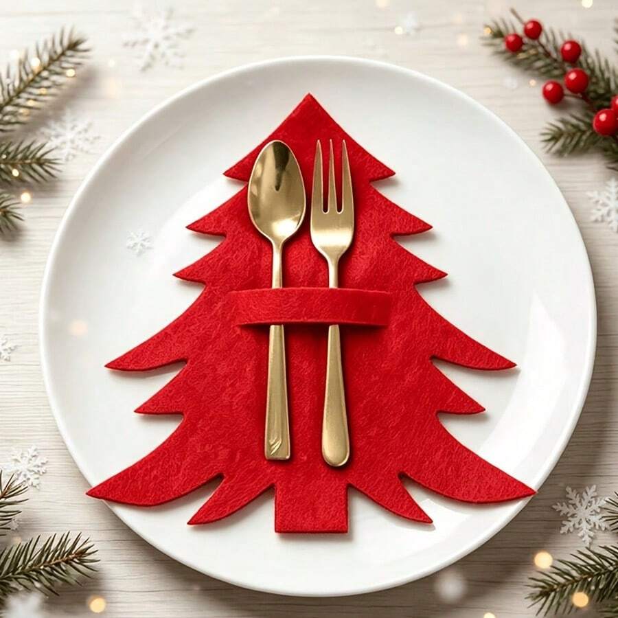 10pcs/Set Christmas Tree Shaped Tableware Storage Set, Includes Fork And Spoon Holder, Flat Tableware Storage Piece And Decoration, Suitable For Holiday Table Decoration And Table Setting, Christmas Gift Set (Tableware Not Included) - View 1