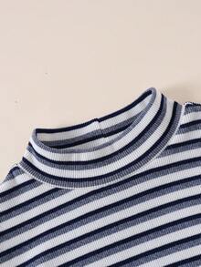 3pcs/Set Autumn/Winter Girls Fashion Casual Striped Colorblock Stand Collar Long Sleeve Base Layer Tops - Multicolor - View 4