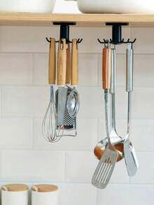 Creative Kitchen Wall-Mounted Rotating Spoon/Spatula 6-Claw Hook, Cabinet And Bathroom Small Item Storage Rack, Clothing Drawstring Bag Hanging Rack, Kitchen Storage Rack, Clothes Hanger, Hook, Kitchen Storage And Organization - Multicolor - View 2