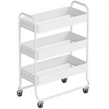 3-Tier Storage Trolley On Wheels, Rolling Utility Cart With Mesh Backets Kitchen, Bathroom, Bedroom, White On-Site - White + Metal - View 1