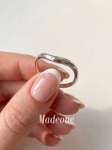 MADEONE 1件極簡波浪戒指，女款訂婚婚禮派對日常配戴週年紀念珠寶禮物 - 銀色 - 查看 4