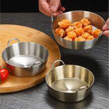 1 Or 3 PiecesKorean-Style Stainless Steel Dual-Handled Snack Bowls In Gold/Silver Finish, Condiment Bowls, Sauce Dishes, And Kimchi Dipping Plates With Handles - Multicolor - View 3