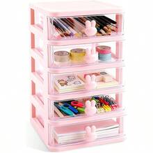 1pc Fashionable Rabbit Shaped Drawer Storage Box, Mini Transparent Plastic Desktop Organizer, Can Store Stationery, Cosmetics And Small Items, Cute Rabbit Design Desktop Sorting Box, Exquisite Desktop Decoration, Suitable As Birthday Gift For Girls - Multicolor - View 11