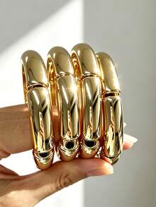 4pcs Fashionable Bamboo Joint Multi-Layer Women's Casual Bracelet Set, Suitable For Daily Commute, Date, Party, Layering - Yellow Gold - View 3