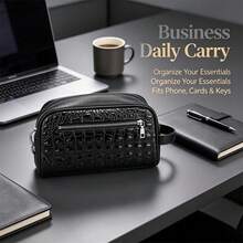 Tas Clutch Pria Motif Buaya dengan Kunci Sandi, Tas Tangan Bisnis Kapasitas Besar dengan Banyak Kompartemen, Hadiah Hari Ayah - Hitam - View 10