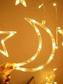 1pc Christmas Star Moon Curtain Lights,Battery Powered LED Window Curtain String Lights With Steady On & Flash Modes, Hanging Star Moon Fairy Lights For Christmas, Bedroom, Window, Indoor Room Holiday Wall Decorations String Lights - Clear - View 10