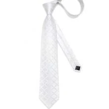 White Diamond Textured Men's Tie 4-Piece Set With Pocket Square, Cufflinks And Silver Tie Clip For Formal Occasions - White - View 4