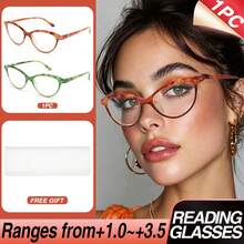 1pc Small Frame Cat Eye Reading Glasses, Leopard Print Design, Equipped With High-Quality Spring Hinges, Suitable For Women's Daily Reading Wear, Comes With High-Quality Eyeglass Storage Case - White - View 1