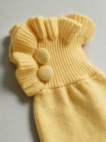 Fashion Plus Size Yellow Knit Sweater, Long Sleeve Design With Unique Ruffle Cuffs, Regular Length, Medium Stretch, Suitable For Autumn Wear - Yellow - View 10