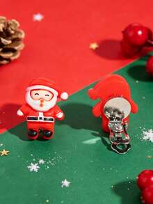 1 Pasang Anting Jepit Telinga Resin Berbentuk Santa Claus, Lonceng Manusia Salju, dan Pohon Natal, Dekorasi Natal Berwarna-warni, Hadiah Sempurna untuk Pesta Liburan Anak-Anak - MultiWarna - View 4