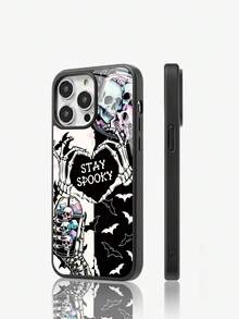1pc Shockproof Full Coverage 2-In-1 Acrylic Phone Case, Halloween Skull, Hand And Bat Pattern, UV Printing Process, Compatible With IPhone 18, 17, 16, 15, 14, 13, 12, 11 Pro Max Phone Protective Cover, Holiday Gift, Daily Commute, Daily Anti-Drop Highly Attractive Style - Multicolor - View 2