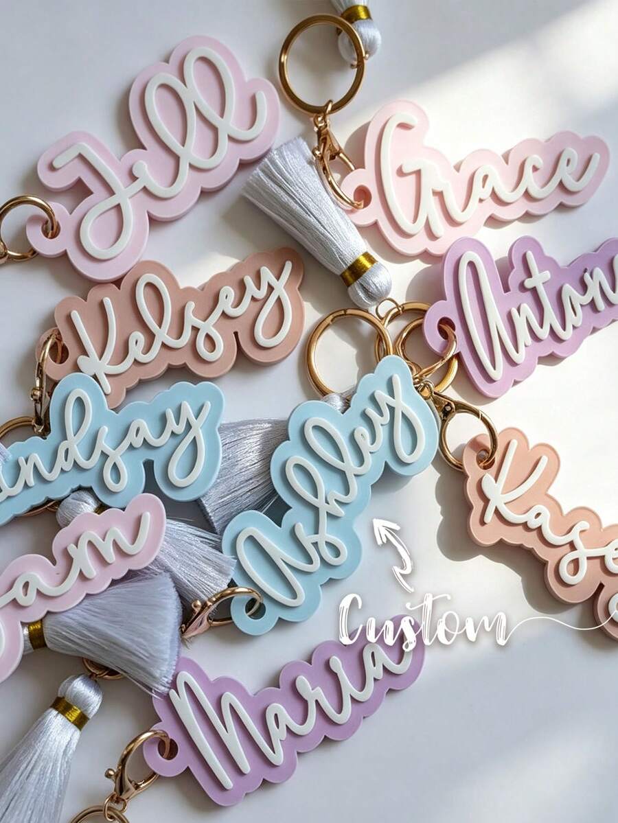 Double Layer Personalized Acrylic Keychain, Custom Name Tag With DIY Alphabet, Accessories For Bags Luggage, Travel Bag Pendant, Backpack Fashion Decoration - Multicolor - View 1