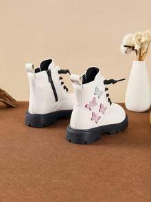 Sepatu Bot Pendek Bayi Perempuan Modis dengan Sol Lembut dan Nyaman, Motif Kupu-kupu Warna-warni - Putih - View 2