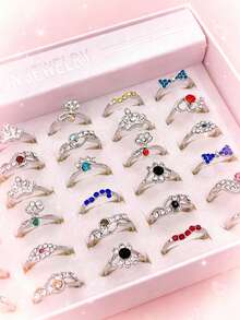9pcs Glass Rhinestone Inlaid Women's Ring Set, Elegant Luxury Multi-Piece Finger Rings For Party, Vacation, Daily Wear, Fashion Jewelry Gift, Random Style - 9 Random Rhinestone Rings - View 6