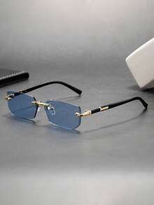 Men's Square Frameless Gold Frame Black Hip-Hop Fashion Glasses, Retro Fashion Design, Outdoor Travel Driving Premium Fashion Glasses - Multicolor - View 3